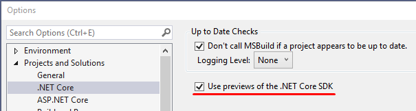 Enabling .NET Core preview versions on Visual Studio 2019